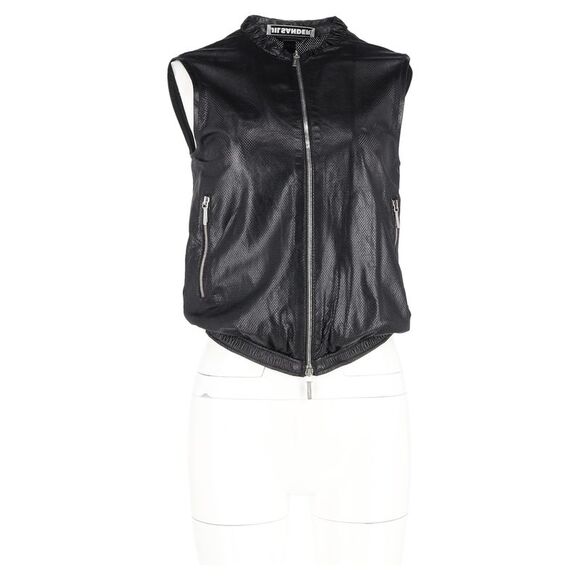 Jil Sander Perforated Zipped Vest Jacket in Black Leather